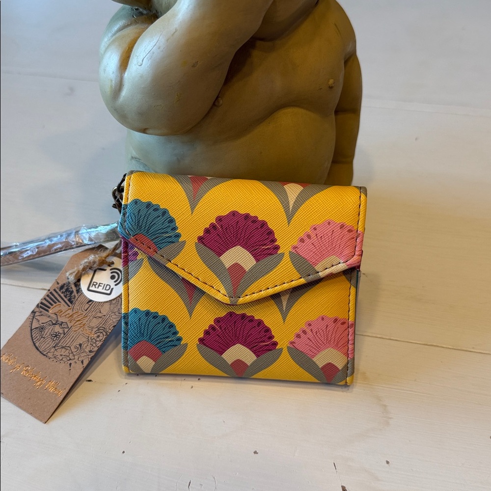 Floral Yellow Wallet rfid and NWT